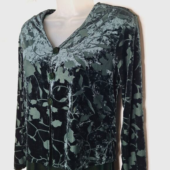 VTG 90s Rabbit Rabbit Burnout Velvet Dress Jacket Set 8 Maxi Whimsygoth Cottage - Picture 3 of 15